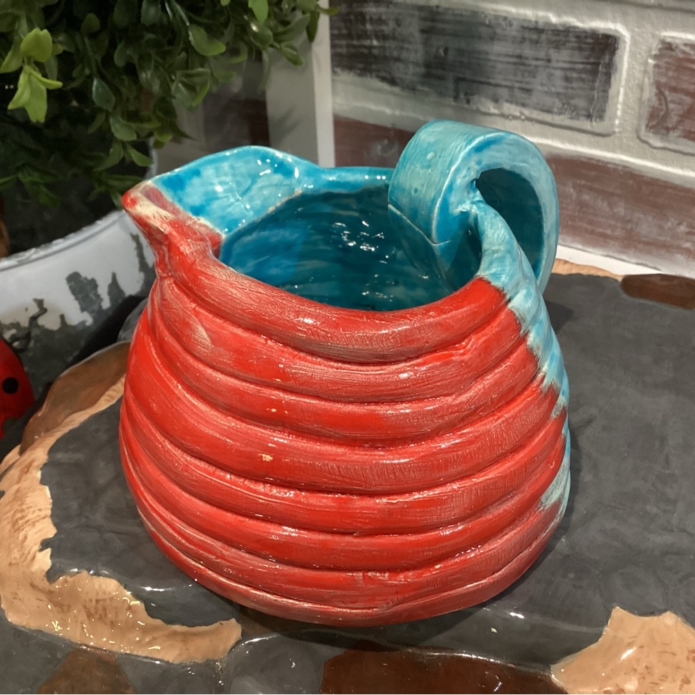 🔴 Beautiful Handcrafted Clay Pottery Pitcher Decor Art - Unique - Colorful - Picture 5 of 12